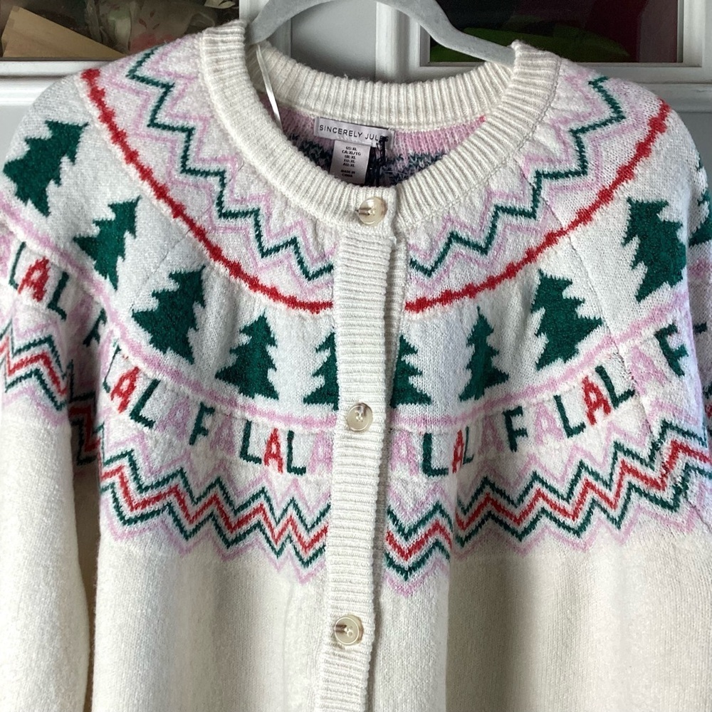 Sincerely Jules White and Green Holiday Cardigan - Picture 2 of 6